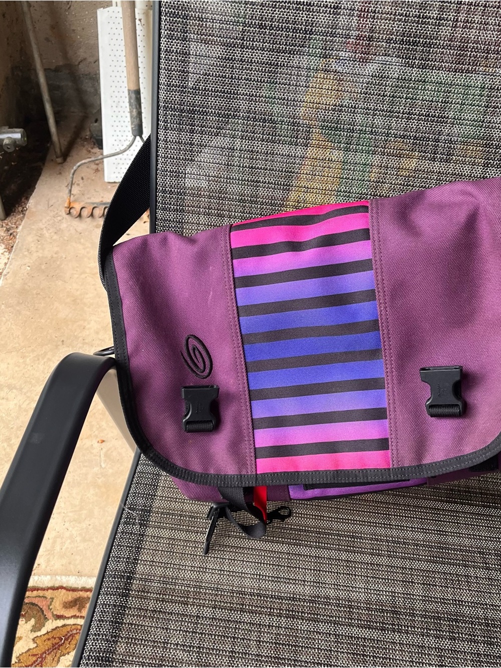 Timbuk2 Purple Messenger Bag with Pink and Blue Stripe Accent